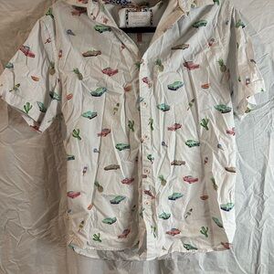 Denim & Flower White Casual Button Down Shirt with Playful Print